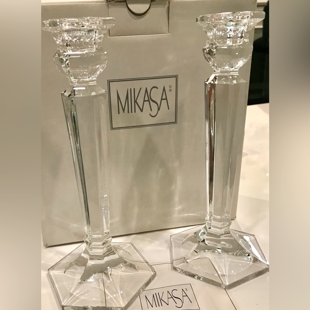 1 Pair Mikasa Tall Crystal Candleholder